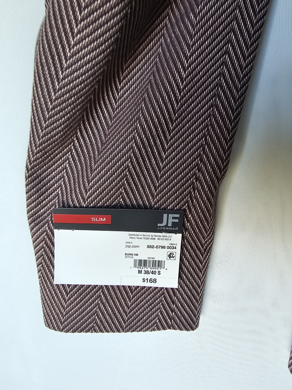 JF J.Ferrar Burgundy Herringbone Slim Fit Blazer Blazer Jacket - Size M (38/40S) - Picture 8 of 16
